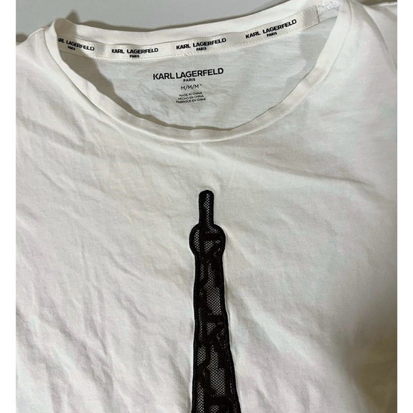 Karl Lagerfeld White Eiffel Tower, Paris Graphic Shirt Top Blouse Tee Size M 🖤✨ - Picture 4 of 4